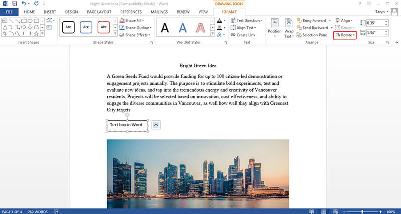 rotate a text box in word for mac